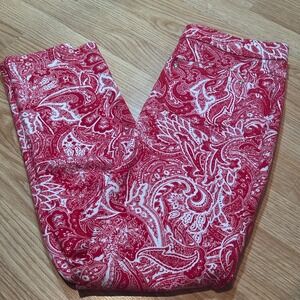 Susan Graver Weekend Womens Red White Paisley Print Cropped Pants Size L